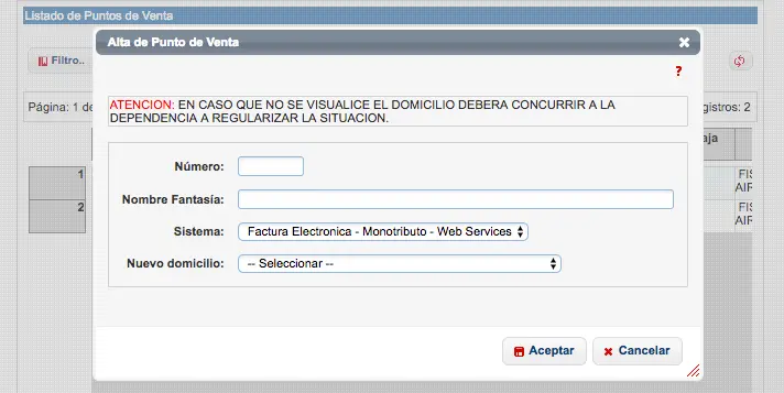 Alta de punto de venta con la modalidad Factura Electrónica - Monotributo - Web Service