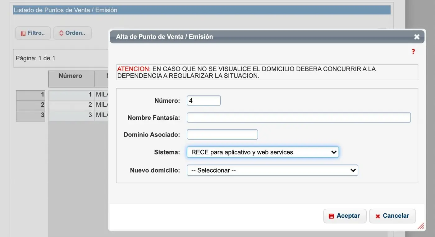 Alta de punto de venta con la modalidad RECE para aplicativo y web services